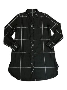ATHLETA Trail To Town Shirt Dress Black/White Plaid Flannel Button Front Medium